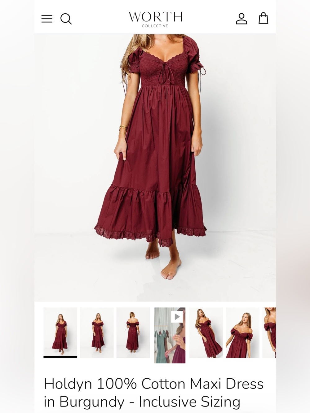 Maxi Dress in Burgundy with Smocked Bodice